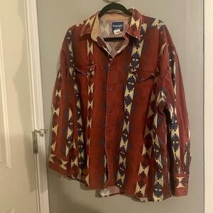 Vintage Wrangler Pearl Snap Aztec Southwestern Long-Sleeve Flannel Shirt Mens 3x